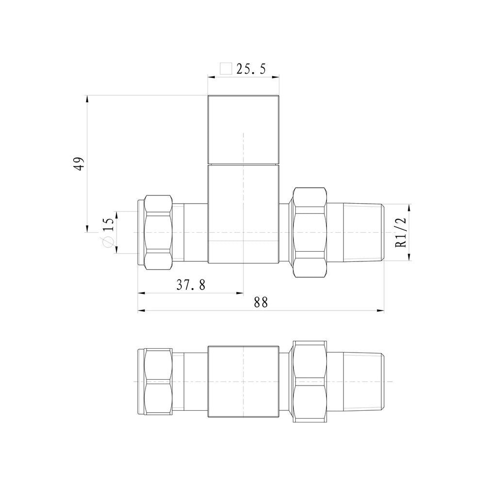Auvellis Nexara Square Radiator Valves – Straight Chrome