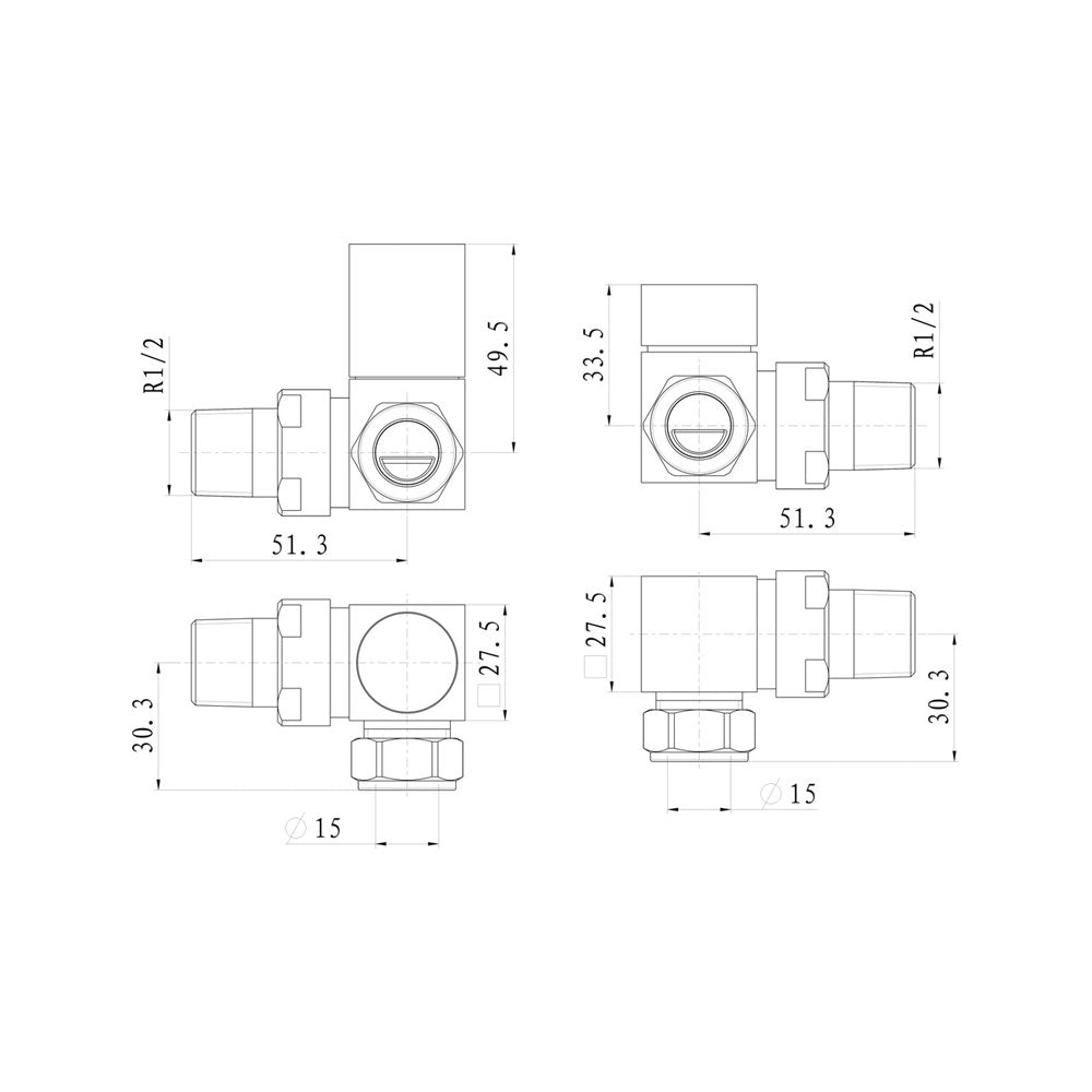 Auvellis Nexara Square Radiator Valves – Corner Chrome