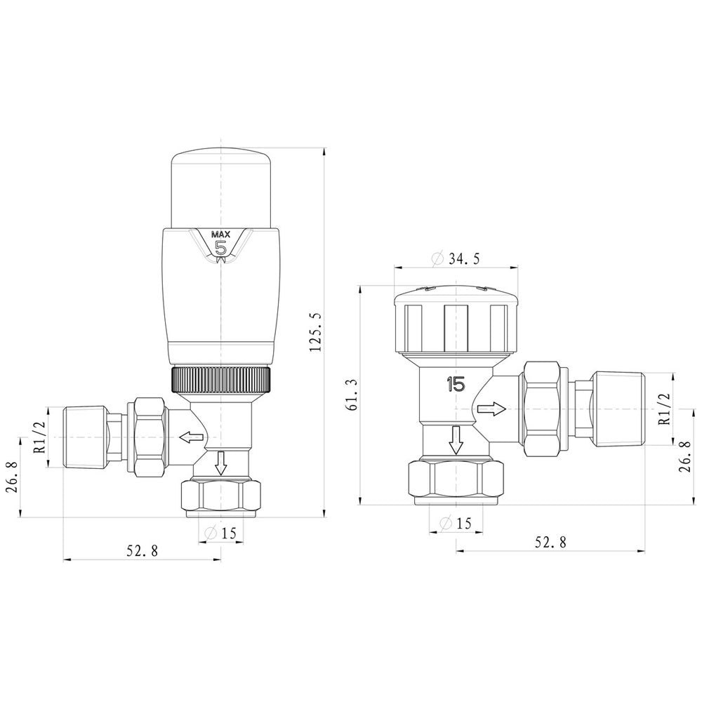 Auvellis Nexara Round Thermostatic Radiator Valves – Angled Chrome