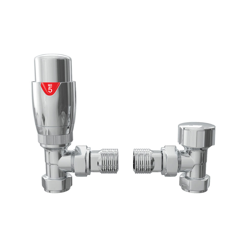 Auvellis Nexara Round Thermostatic Radiator Valves – Angled Chrome
