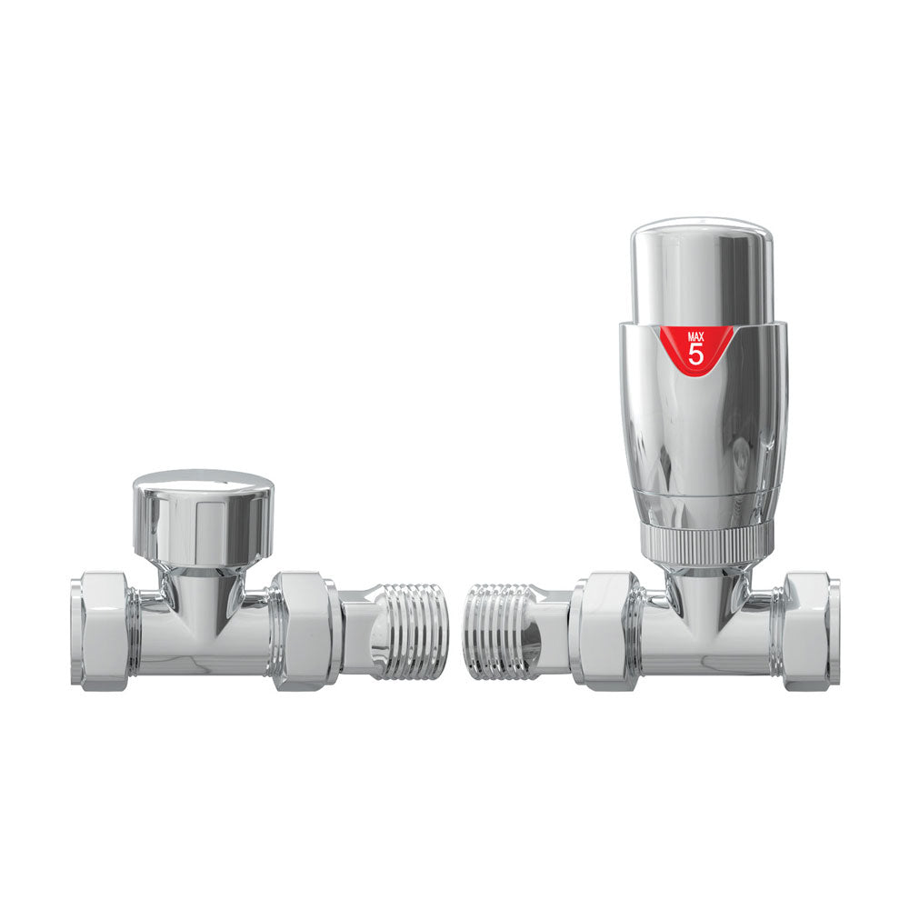 Auvellis Nexara Round Thermostatic Radiator Valves – Straight Chrome