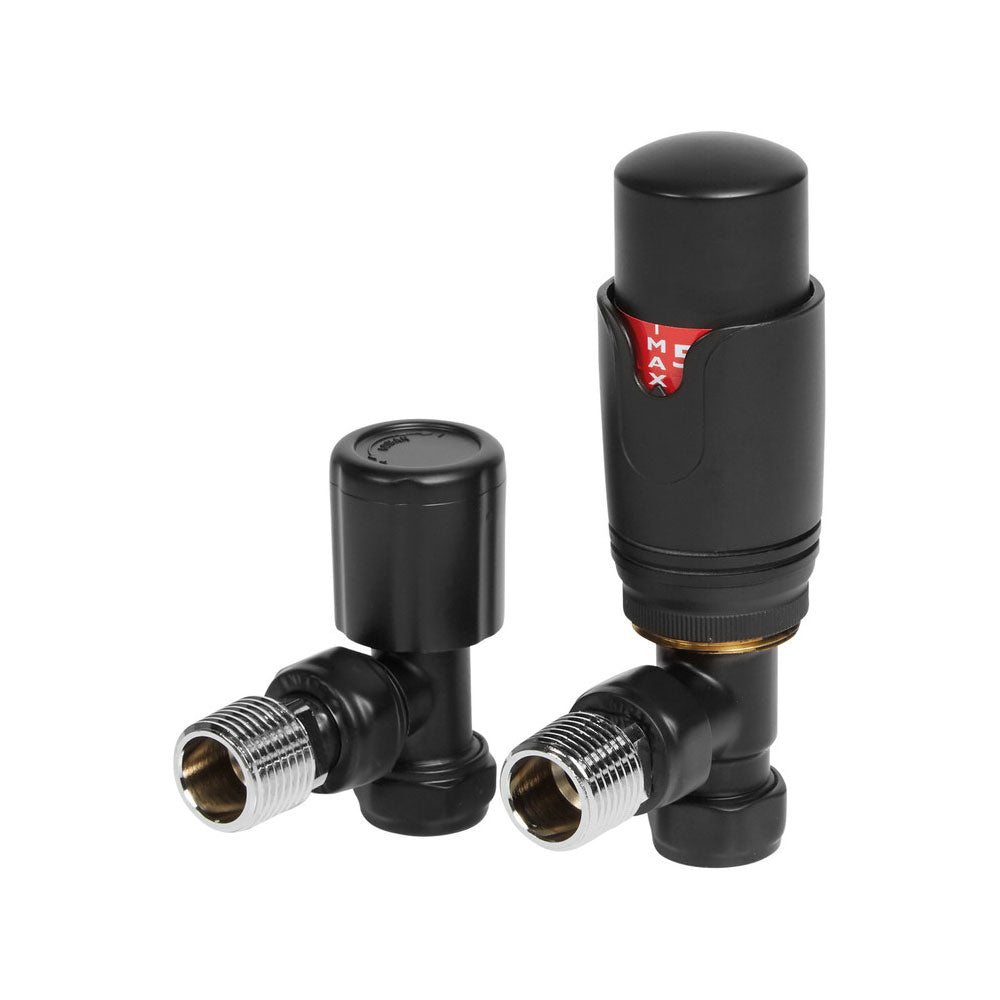 Auvellis Nexara Round Thermostatic Radiator Valves – Angled Matt Black