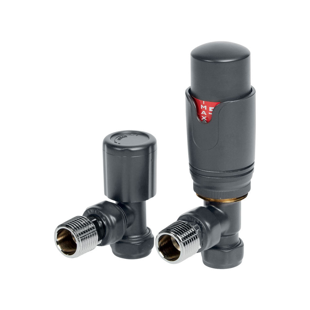 Auvellis Nexara Round Thermostatic Radiator Valves – Angled Anthracite