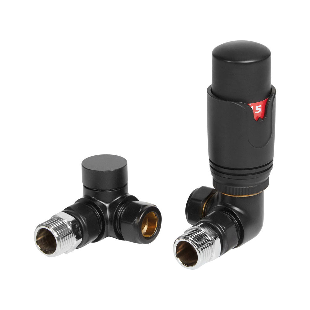 Auvellis Nexara Round Thermostatic Radiator Valves – Corner Matt Black