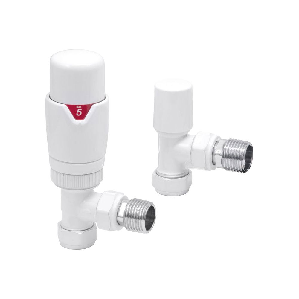 Auvellis Nexara Round Thermostatic Radiator Valves – Angled White