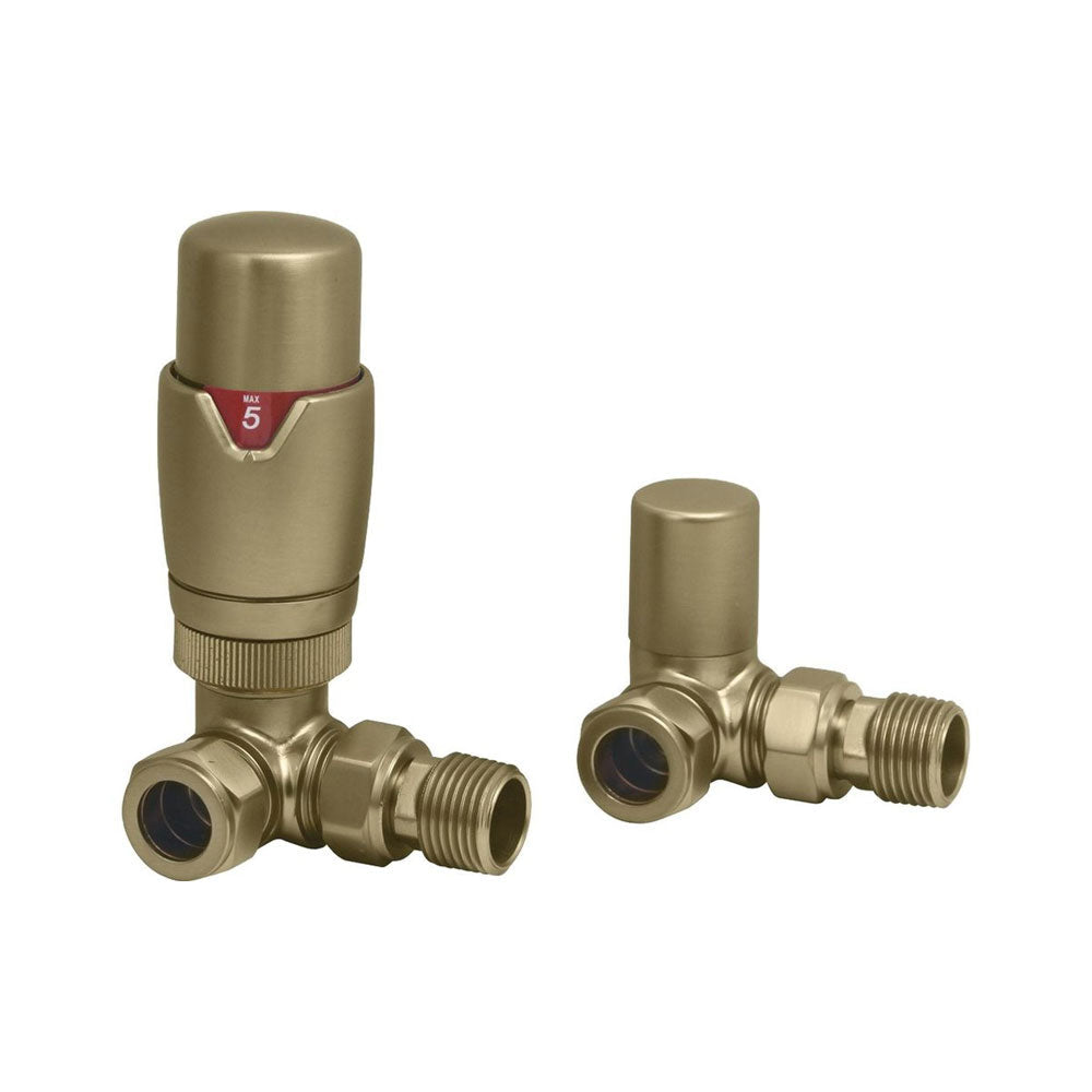 Auvellis Nexara Round Thermostatic Radiator Valves – Corner Brushed Brass