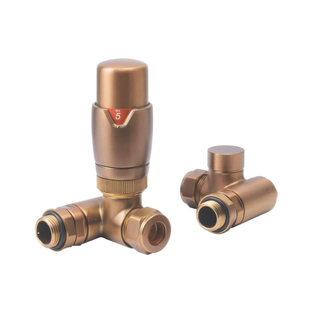 Auvellis Nexara Round Thermostatic Radiator Valves – Corner Brushed Bronze