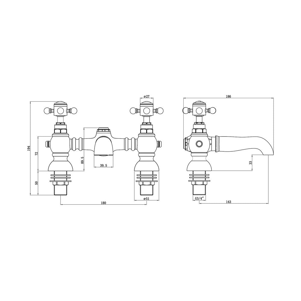 Tadlow Deck Mounted Bath Filler Brushed Brass