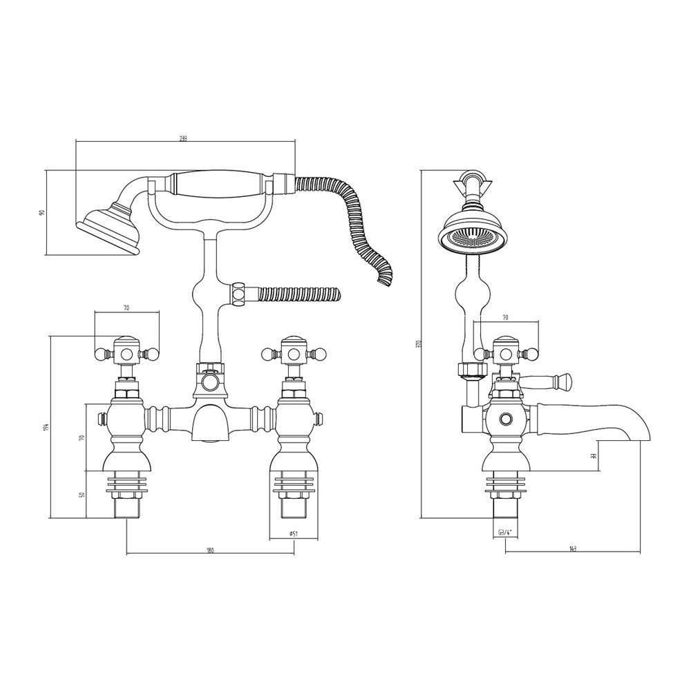 Auvellis Solenne Deck-Mounted Bath Shower Mixer – Brushed Brass – product image 3