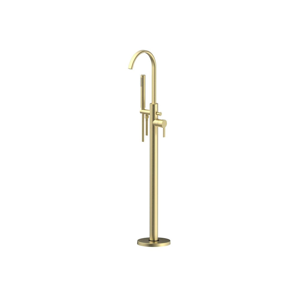 Auvellis Milan floor-standing bath shower mixer with handset in Brushed Brass – clean product view