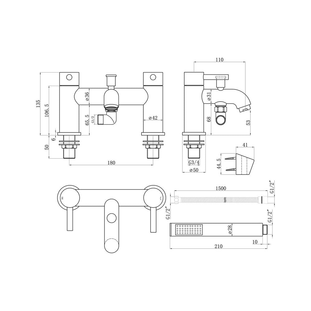 Pescara Deck Mounted Bath Shower Mixer Pureflo