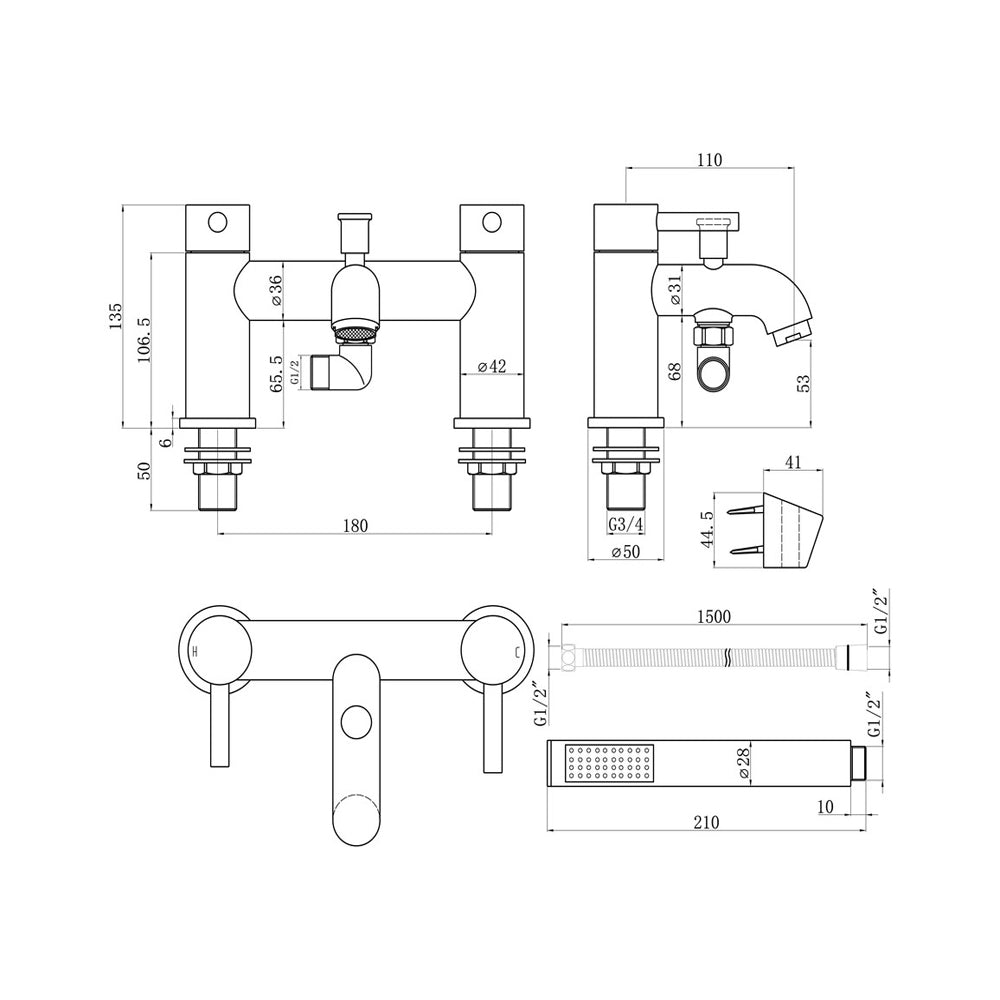 Auvellis Vela Deck-Mounted Bath Shower Mixer with Handset in Matt Black detail
