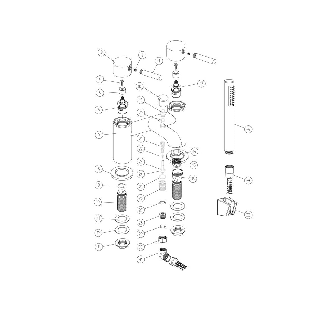 Auvellis Vela Deck-Mounted Bath Shower Mixer with Handset in Matt Black detail