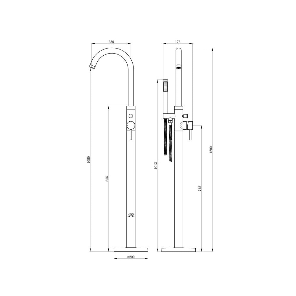 Auvellis Vela Freestanding Bath Shower Mixer with Handset in Matt Black detail