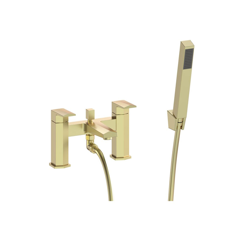 Auvellis Arven Architectural Deck-Mounted Bath Shower Mixer with Handset in Brushed Brass