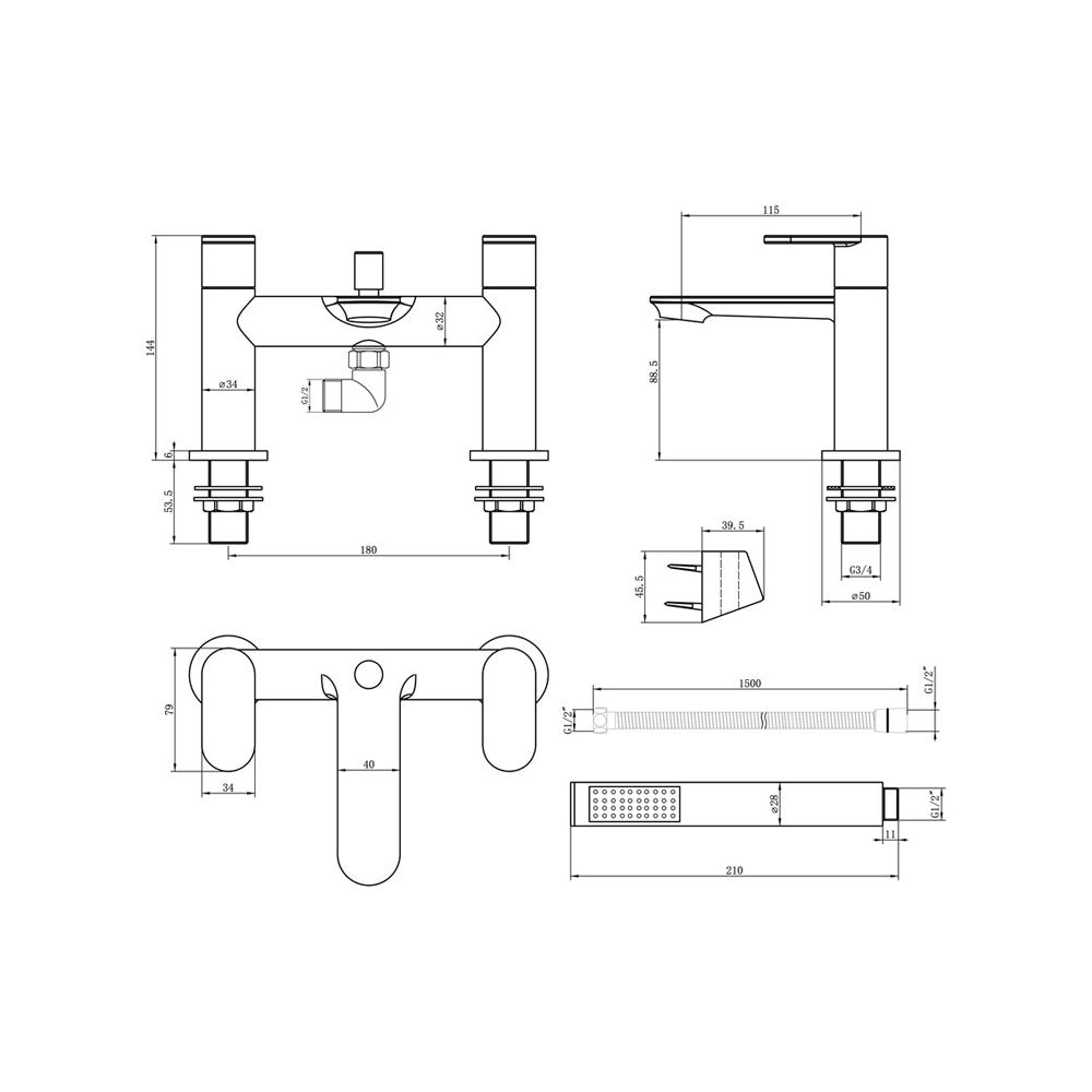 Loire Deck Mounted Bath/Shower Mixer Inclusing Shower Kit Chrome