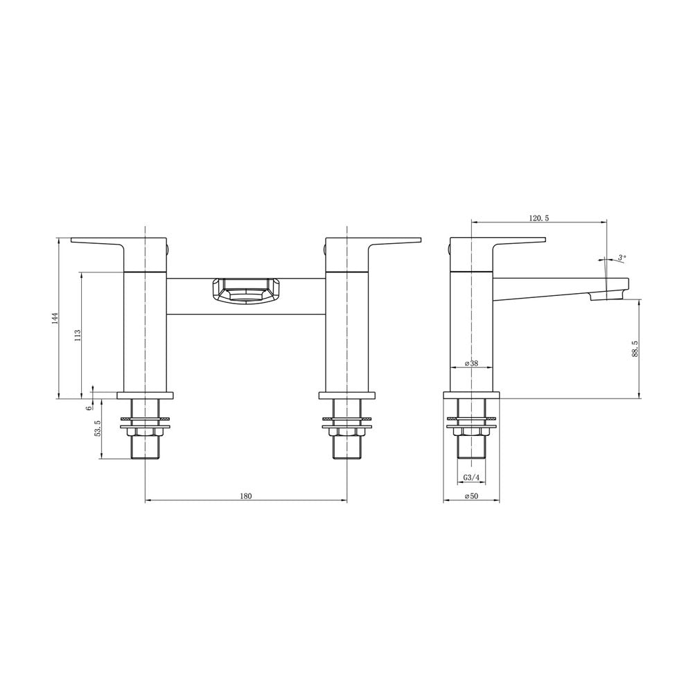 Cassini Deck Mounted Bath Filler Chrome