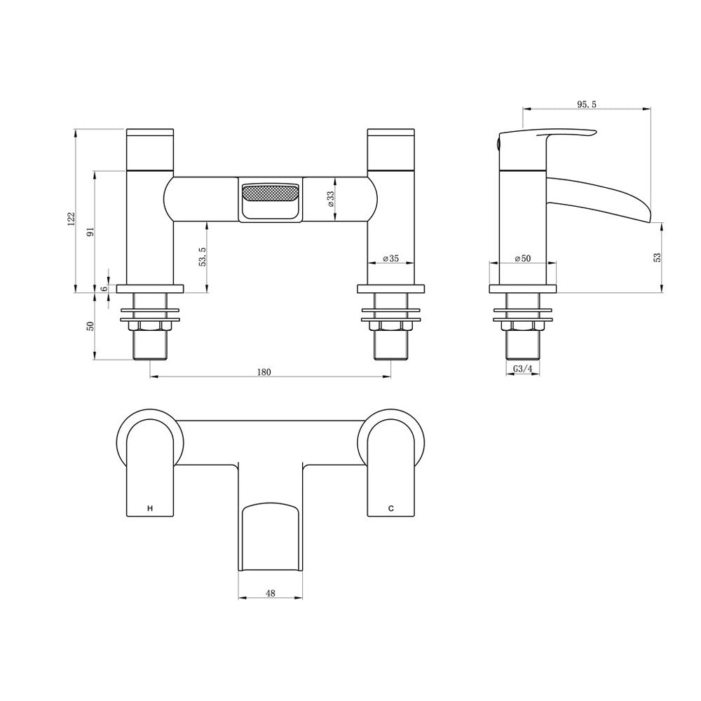 Reims Deck Mounted Waterfall Bath Filler Pureflo