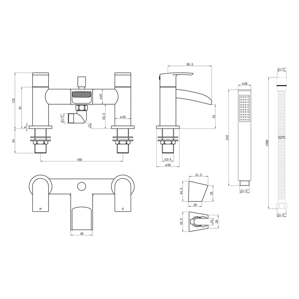 Reims Deck Mounted Waterfall Bath Shower Mixer