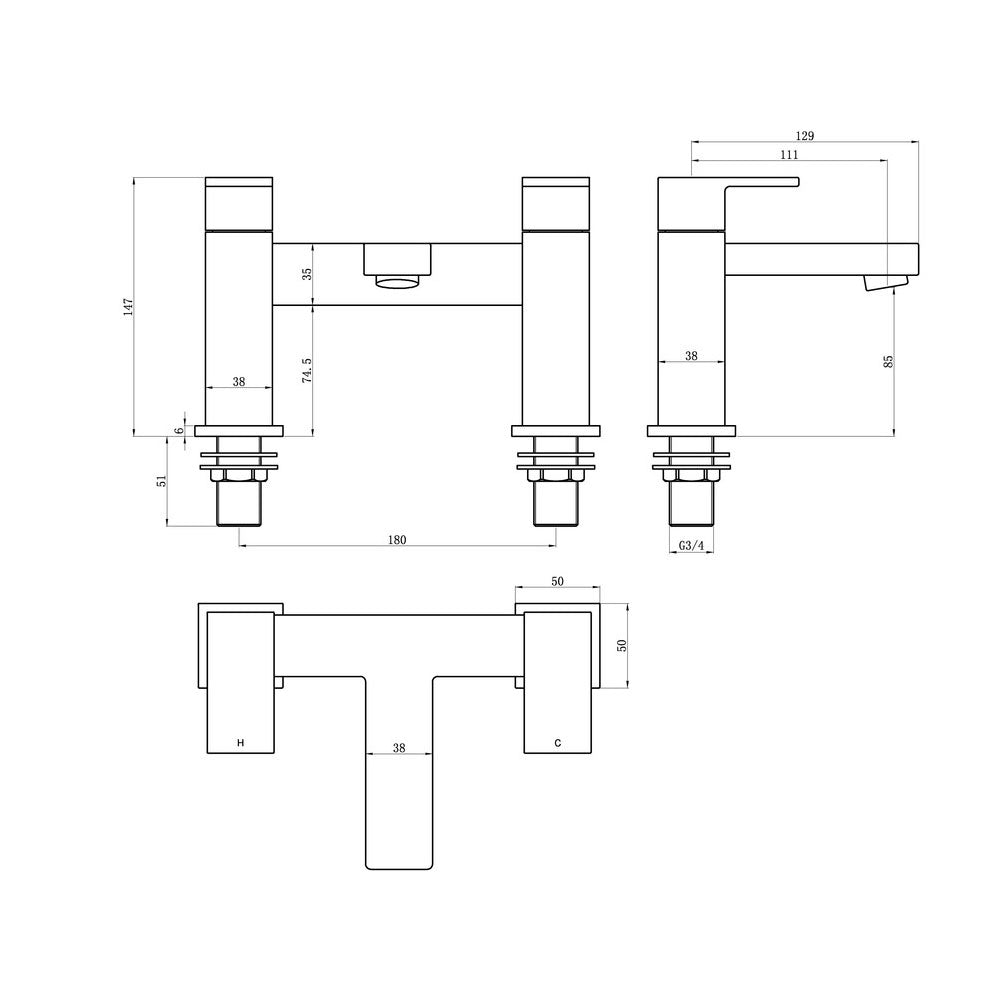Auvellis Rovane angular bath filler – Chrome product view