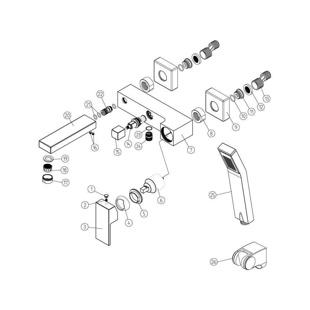 Auvellis Linaro Angular Wall-Mounted Bath Shower Mixer – Chrome detail view