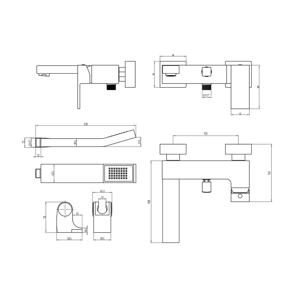 Auvellis Linaro Angular Wall-Mounted Bath Shower Mixer – Chrome alternate view