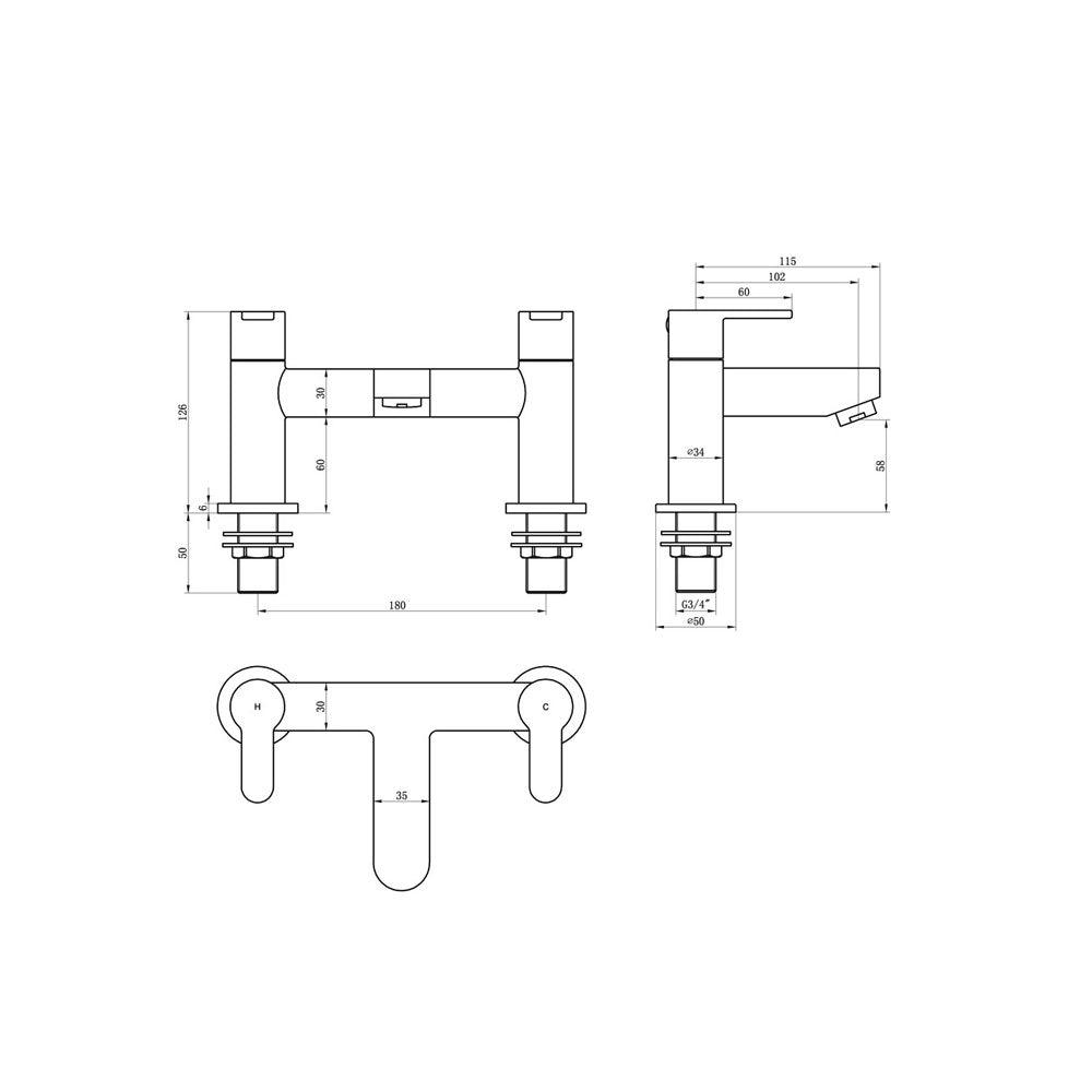 Abano Deck Mounted Bath Filler Chrome