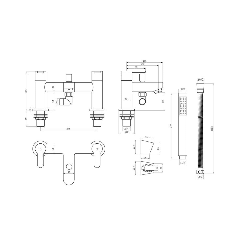 Abano Deck Mounted Bath/Shower Mixer Including Shower Kit Chrome