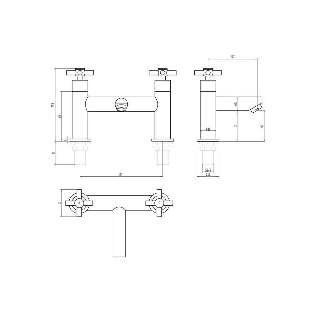 Oxford Deck Mounted Bath Filler Pureflo
