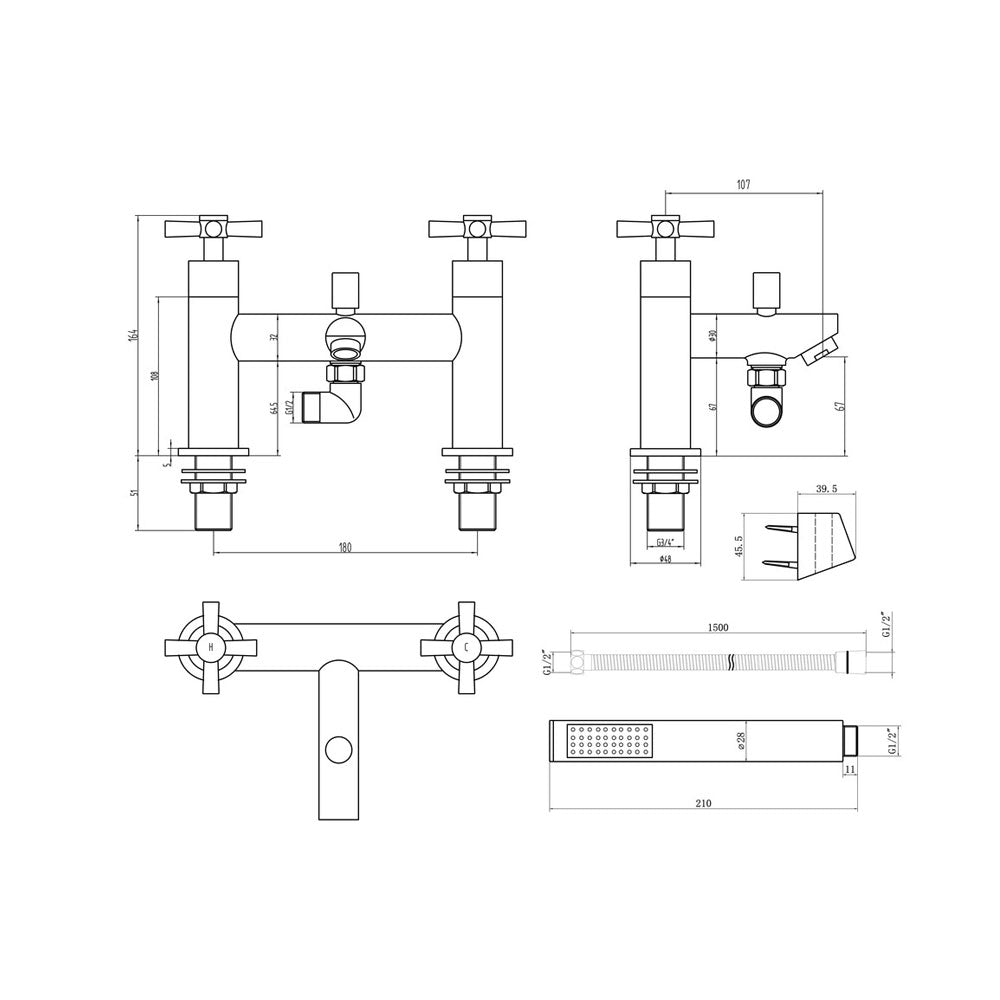 Oxford Deck Mounted Bath Shower Mixer Pureflo
