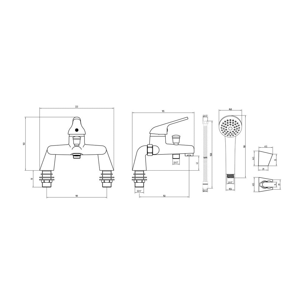 Auvellis Nerola Deck Mounted Bath/Shower Mixer Including Shower Kit Chrome