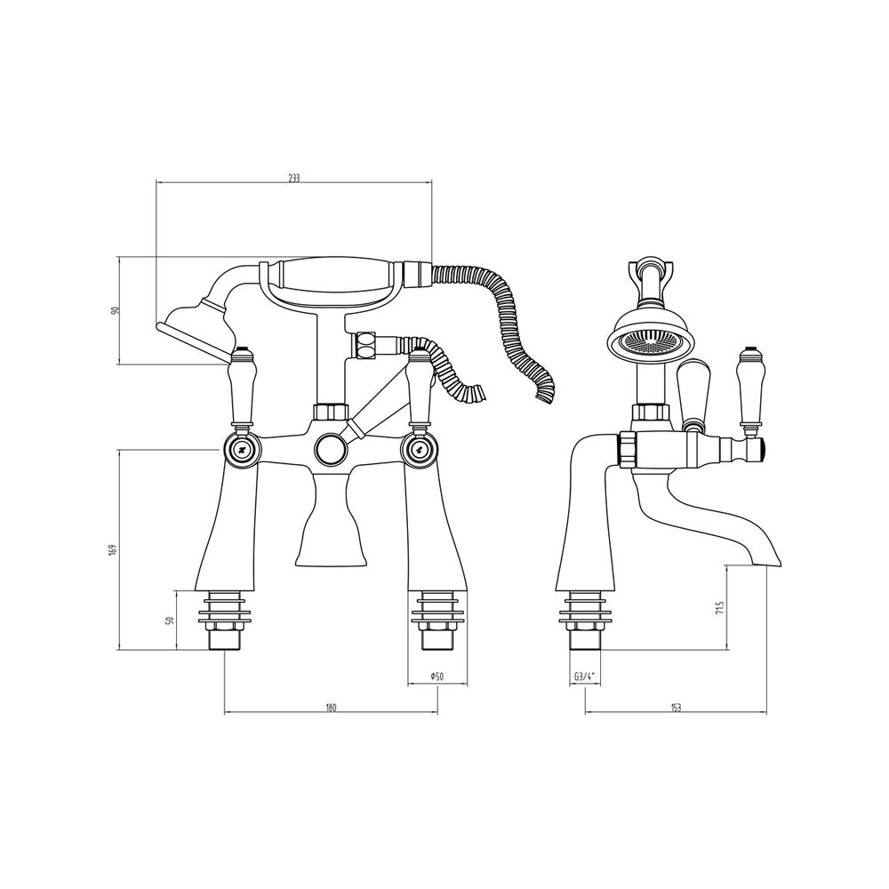 Millom Deck Mounted Bath Shower Mixer Pureflo