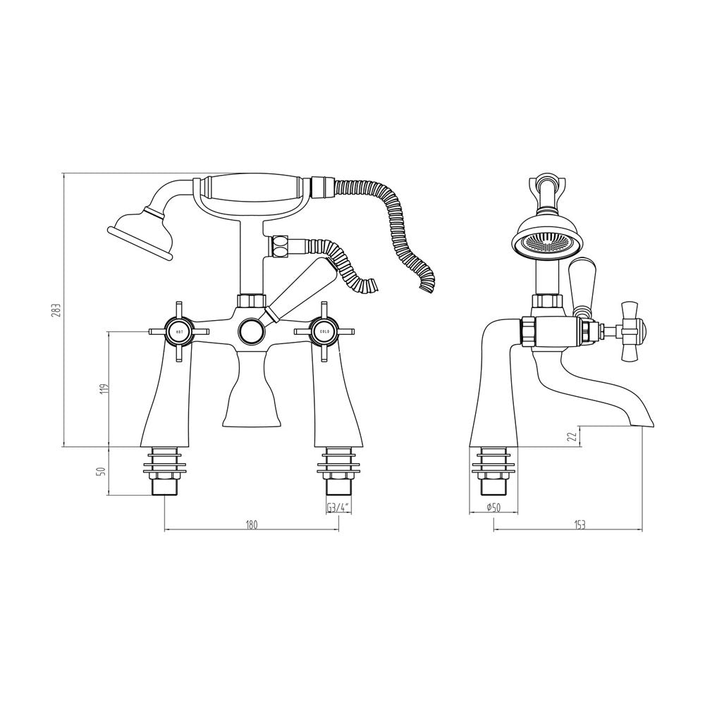 Auvellis Solenne Deck-Mounted Bath Shower Mixer with Handset – Chrome – product image 2