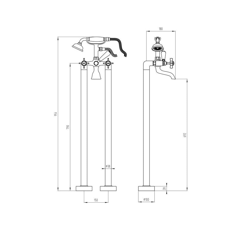 Auvellis Solenne Freestanding Bath Shower Mixer with Handset – Chrome – product image 2