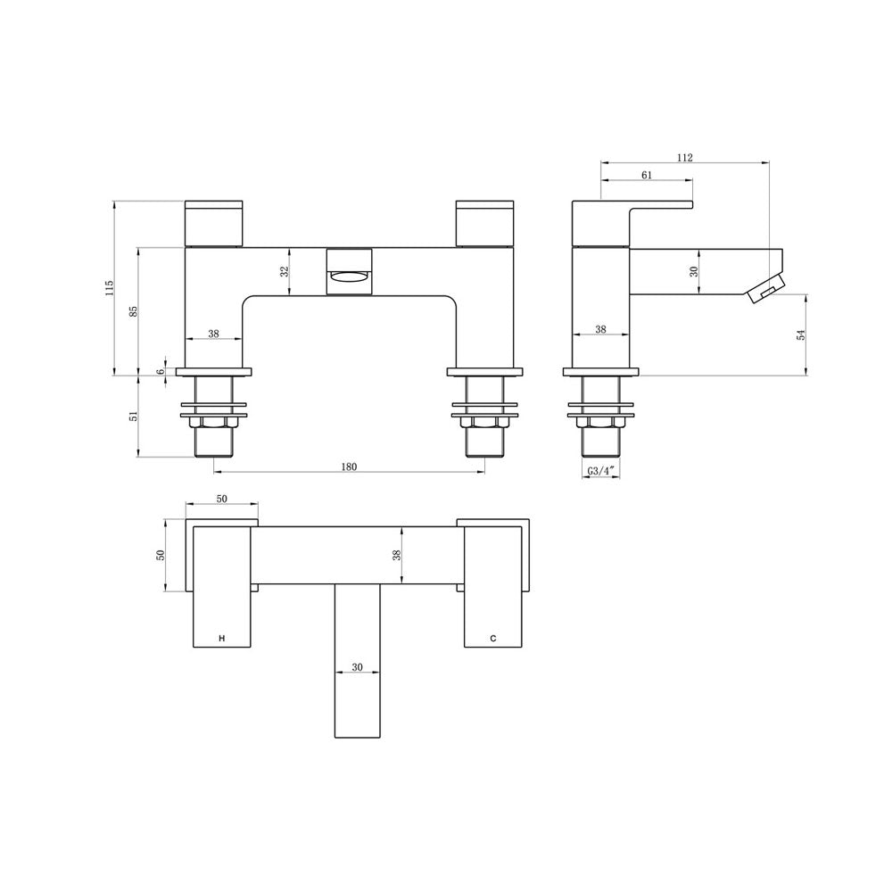 Ponzo Deck Mounted Bath Filler Pureflo