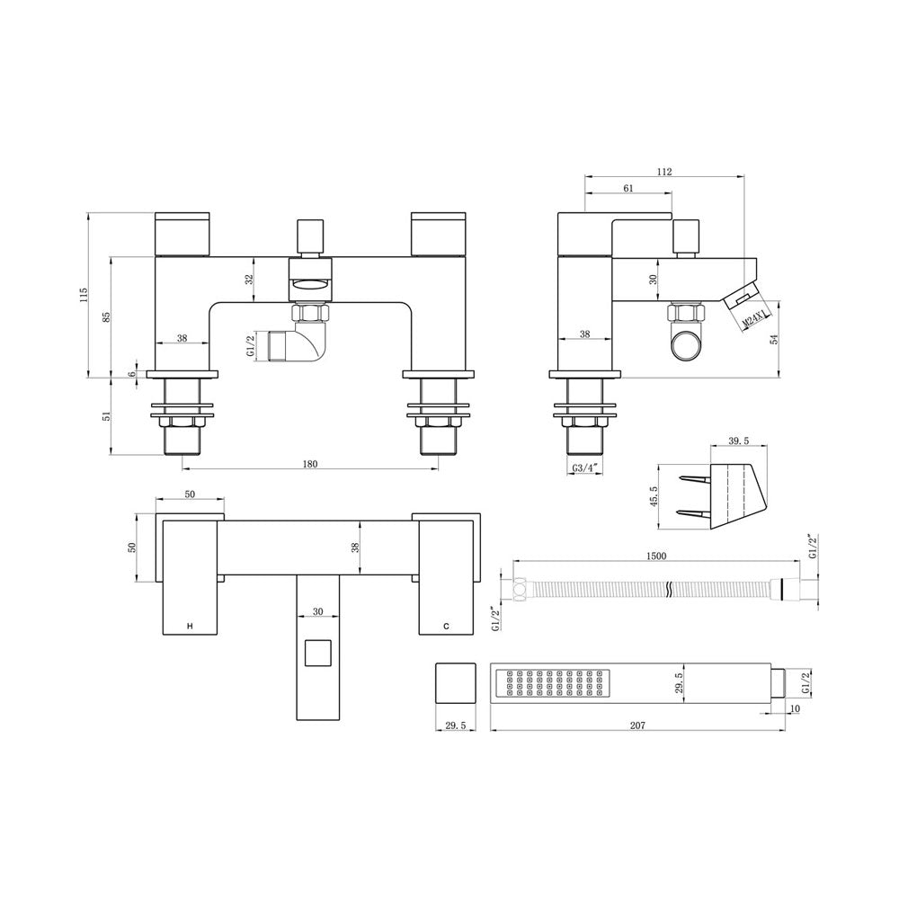 Ponzo Deck Mounted Bath Shower Mixer Pureflo