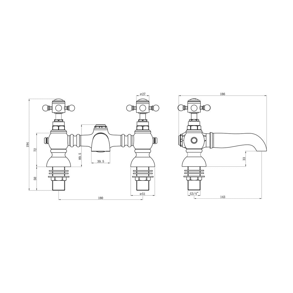 Tadlow Deck Mounted Bath Filler Chrome