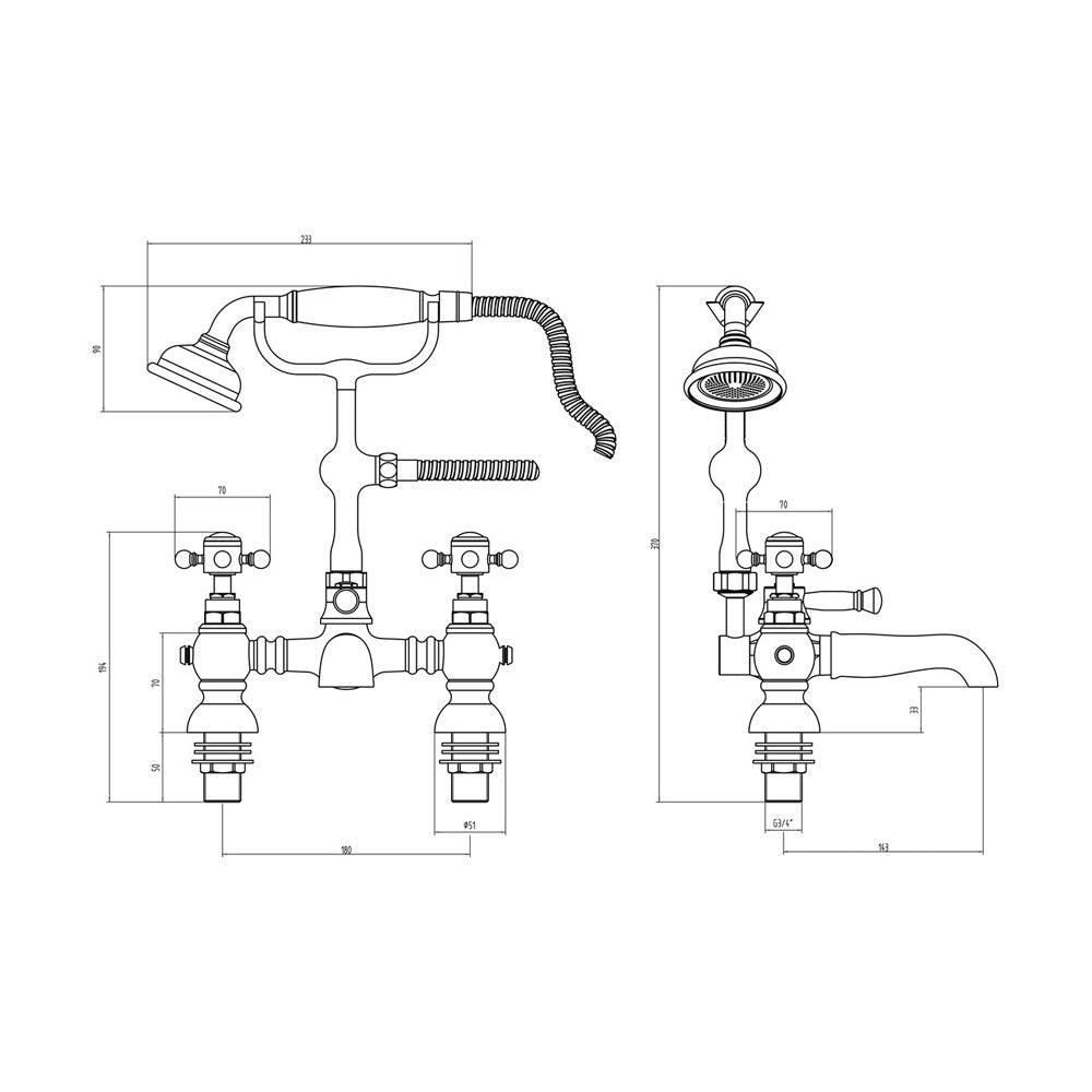 Auvellis Solenne Deck-Mounted Bath Shower Mixer with Handset – Chrome – product image 2