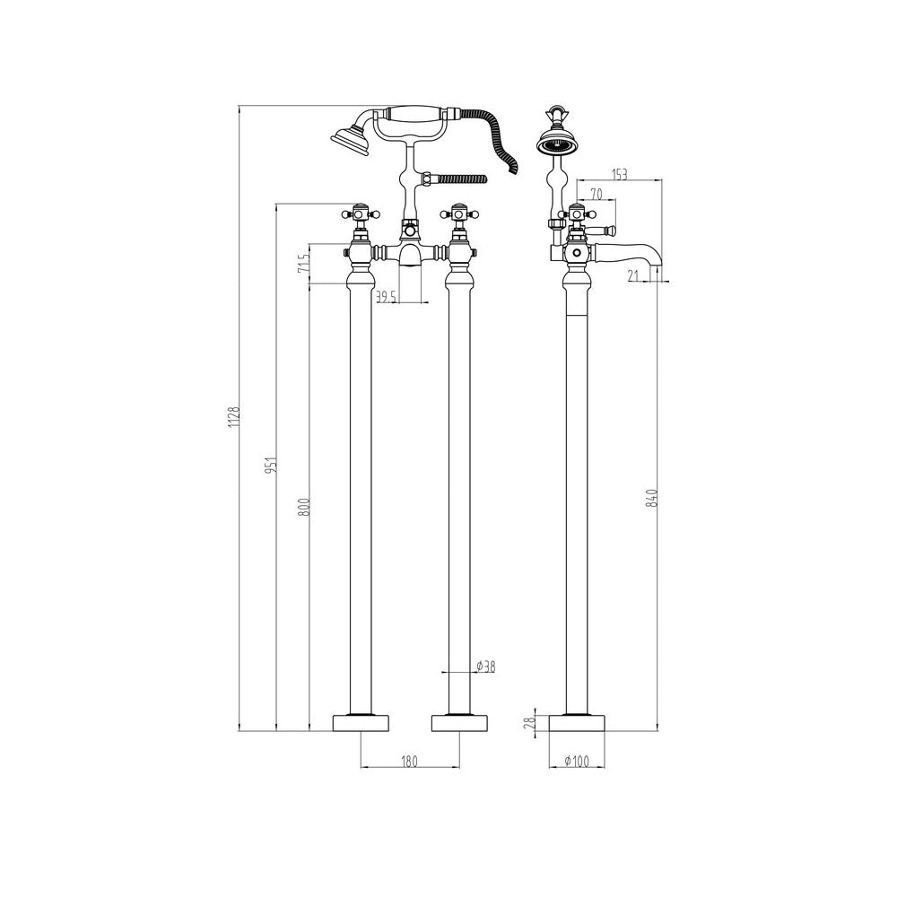 Auvellis Solenne Freestanding Bath Shower Mixer with Handset – Chrome – product image 2