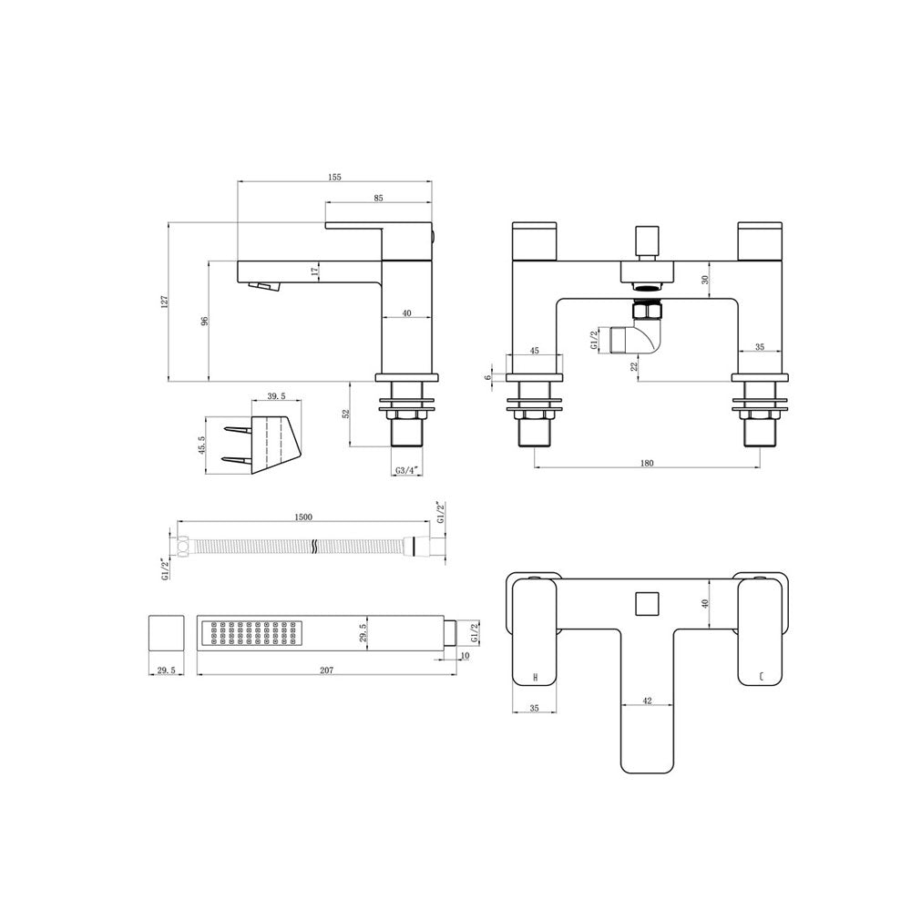 Adria Dek Mounted Bath/Shower Mixer Including Shower Kit Chrome