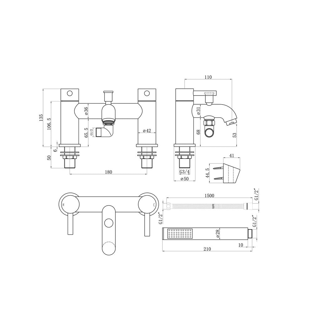 Pescara Deck Mounted Bath/Shower Mixer Including Shower Kit Chrome