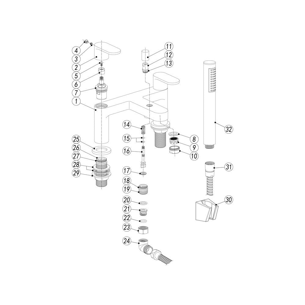 Auvellis Corvex deck-mounted bath shower mixer – product view
