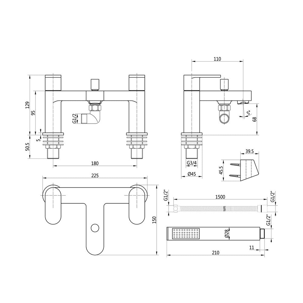 Auvellis Corvex deck-mounted bath shower mixer – product view