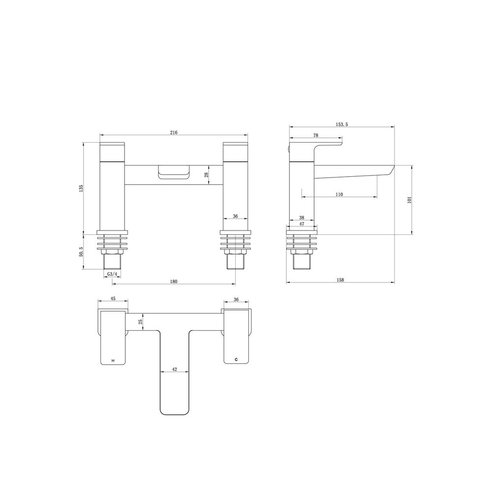 Comet Deck Mounted Bath Filler Black