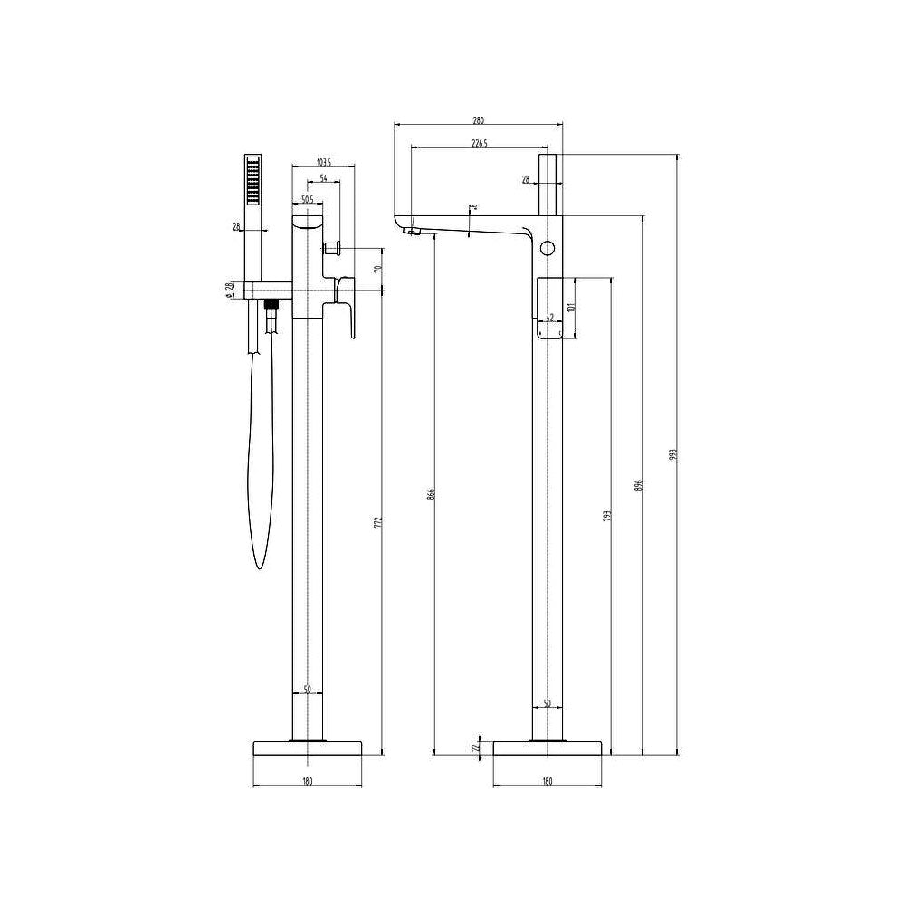 Auvellis Arven Freestanding Bath Shower Mixer in Brushed Brass detail