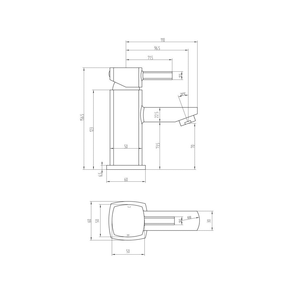 Auvellis Rovane angular basin mixer with waste – Chrome detail view