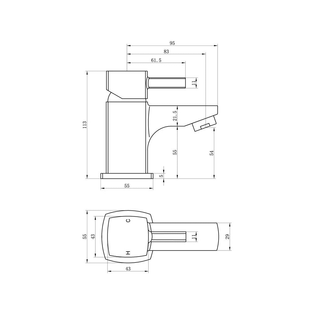 Auvellis Rovane angular cloakroom basin mixer with waste – Chrome detail view