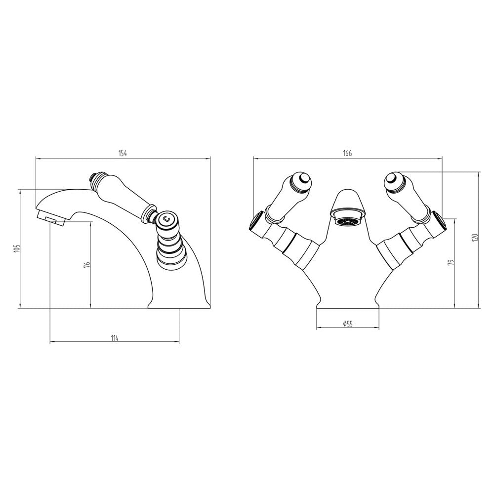 Millom Twin Lever Basin Mixer Including Waste Pureflo