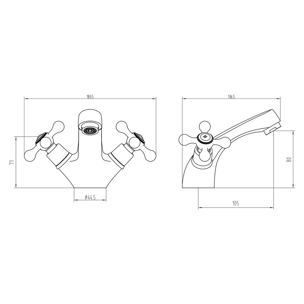 Auvellis Solenne Twin-Handle Basin Mixer with Waste – Chrome – product image 3