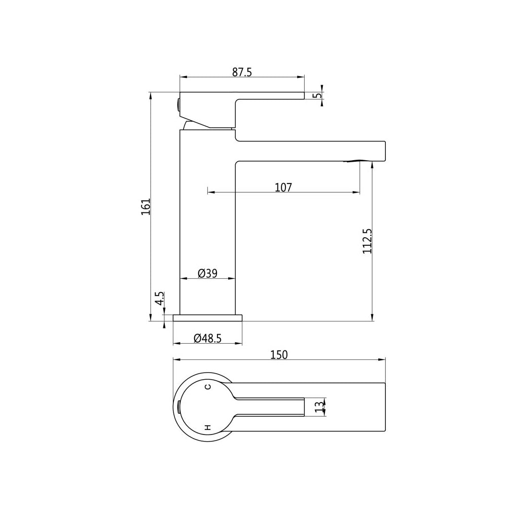 Auvellis Vela low-pressure basin mixer with waste – Chrome detail